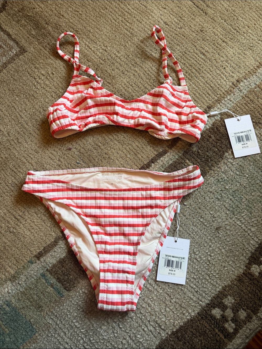 SOLID & STRIPED Red and White Striped Ribbed Bikini